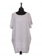 Italian Linen Lace Panel Lagenlook Dress With Back Split light grey