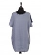 Italian Linen Lace Panel Lagenlook Dress With Back Split denim
