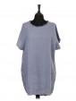 Italian Linen Lace Panel Lagenlook Dress With Back Split denim