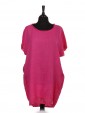 Italian Linen Lace Panel Lagenlook Dress With Back Split cerise