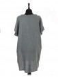 Italian Linen Lace Panel Lagenlook Dress With Back Split khaki back