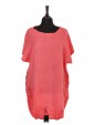 Italian Linen Lace Panel Lagenlook Dress With Back Split coral front view