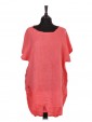Italian Linen Lace Panel Lagenlook Dress With Back Split coral front view