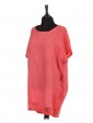Italian Linen Lace Panel Lagenlook Dress With Back Split coral side view