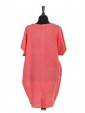 Italian Linen Lace Panel Lagenlook Dress With Back Split coral back view