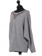 Italian Organza Crochet Neck Batwing Sleeves Lagenlook Top-Grey side