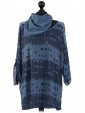 Italian Polka Dot Top With Sequined Shoulders & Scarf-Navy