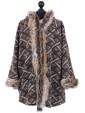 Ladies Woollen Fur Hooded Coat brown