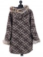 Ladies Woollen Fur Hooded Coat brown back