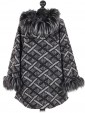 Ladies Woollen Fur Hooded Coat charcoal back
