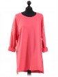 Italian Sequin Sleeves High Low Top-Coral