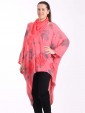 Italian Splash Print Floral Hem High Low Top With Scarf-Coral