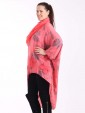 Italian Splash Print Floral Hem High Low Top With Scarf -Coral side