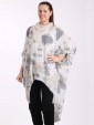 Italian Splash Print Floral Hem High Low Top With Scarf -Cream