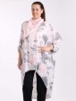 Italian Splash Print Floral Hem High Low Top With Scarf -Nude