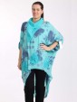 Italian Splash Print Floral Hem High Low Top With Scarf -Turqouise