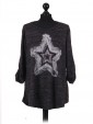 Italian Ladies Star Pattern Diamantes Lagenlook Top charcoal