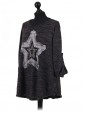 Italian Ladies Star Pattern Diamantes Lagenlook Top charcoal side