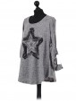 Italian Ladies Star Pattern Diamantes Lagenlook Top grey side