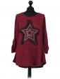 Italian Ladies Star Pattern Diamantes Lagenlook Top wine