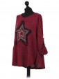 Italian Ladies Star Pattern Diamantes Lagenlook Top wine side