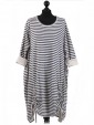 Italian Stripy Tunic Dress with Tied Hem-Navy