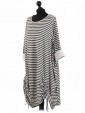 Italian Stripy Tunic Dress with Tied Hem-Black side