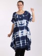 Italian Tie dye front pocket quirky linen dress-Navy