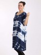 Italian Tie dye front pocket quirky linen dress-Navy side