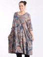 Italian Tropical Quirky Cotton Dress With Pleated Hem Detail-Mocha side