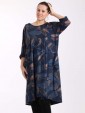 Italian Tropical Quirky Cotton Dress With Pleated Hem Detail-Navy