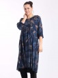 Italian Tropical Quirky Cotton Dress With Pleated Hem Detail-Navy side