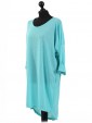 Italian Tunic High Low Dress with Back Button Detail-Terquoise side