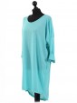 Italian Tunic High Low Dress with Back Button Detail-Terquoise side