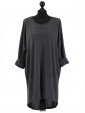 Italian Tunic High Low Dress with Back Button Detail-Charcoal