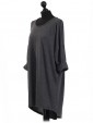 Italian Tunic High Low Dress with Back Button Detail-Charcoal side
