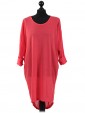 Italian Tunic High Low Dress with Back Button Detail-Coral