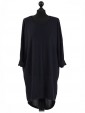 Italian Tunic High Low Dress with Back Button Detail-Navy