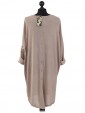 Italian Tunic High Low Dress with Back Button Detail-Beige back