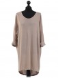 Italian Tunic High Low Dress with Back Button Detail-Beige 