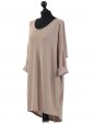 Italian Tunic High Low Dress with Back Button Detail-Beige side