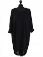 Italian Tunic High Low Dress with Back Button Detail-Black 