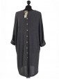 Italian Tunic High Low Dress with Back Button Detail-Charcoal back