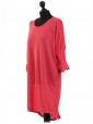 Italian Tunic High Low Dress with Back Button Detail-Coral side