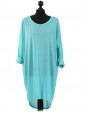 Italian Tunic High Low Dress with Back Button Detail-Terquoise