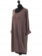 Italian Tunic High Low Dress with Back Button Detail-Mocha side