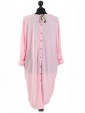 Italian Tunic High Low Dress with Back Button Detail-Pink back