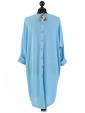 Italian Tunic High Low Dress with Back Button Detail-Light blue back