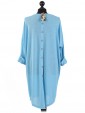 Italian Tunic High Low Dress with Back Button Detail-Light blue back