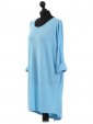 Italian Tunic High Low Dress with Back Button Detail-Light blue side